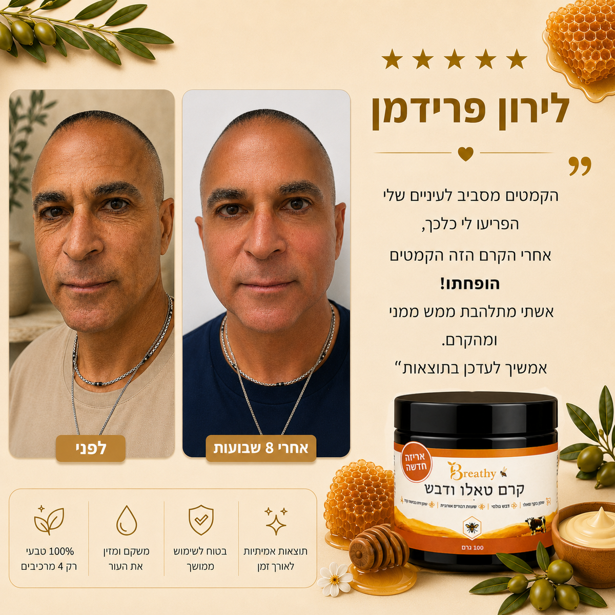 קרם טאלו ודבש נא לפנים ולגוף לגברים
