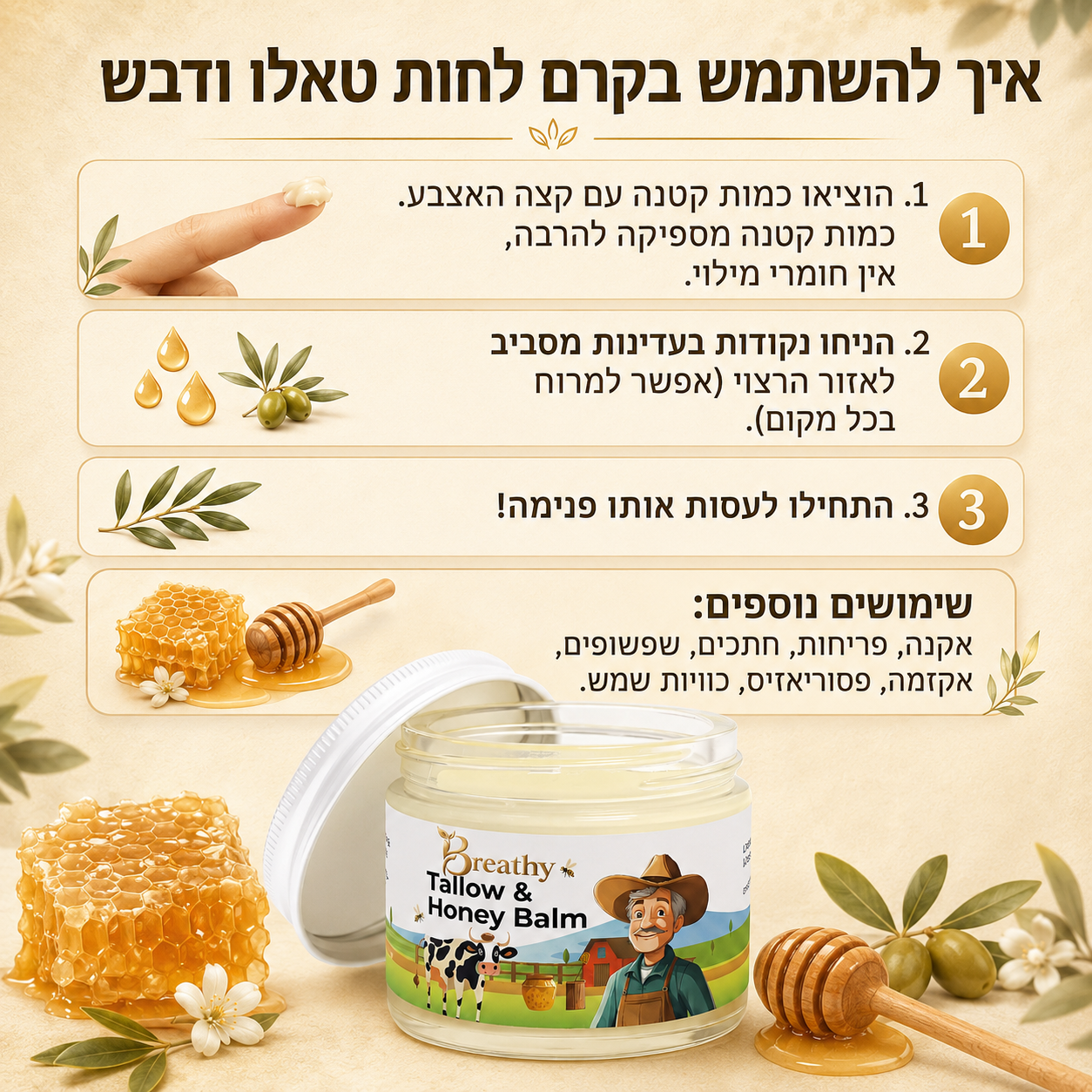 קרם טאלו ודבש נא לפנים ולגוף